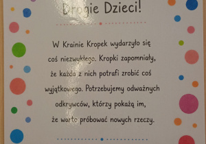 „Wyprawa do Krainy Kropek – mam odwagę próbować!” - grupa VIII