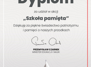 Dyplom za udział w akcji Szkoła pamięta 2023