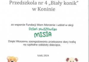 Akcja charytatywna "Dzień pluszowego Misia 2024 w łódzkich szpitalach"