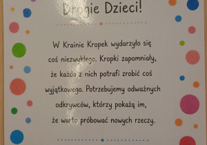 „Wyprawa do Krainy Kropek – mam odwagę próbować!” - grupa VIII