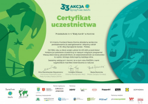 Certyfikat uczestnictwa 33 Akcji ''Sprzątanie świata"